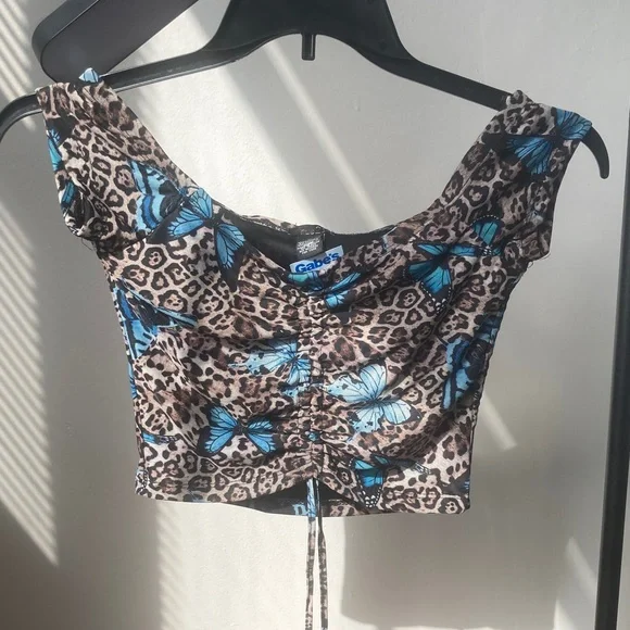 3/$12 Rue21 top Butterfly animal print cinch string in front casual boho M jr - Picture 5 of 17